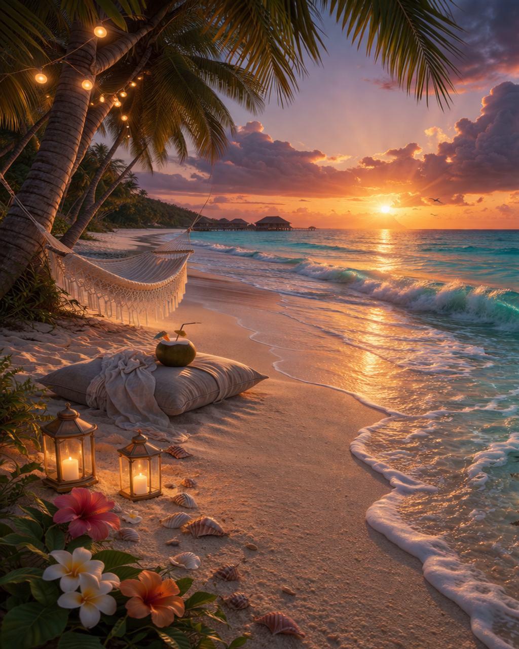 Beach shoreline with waves and sky