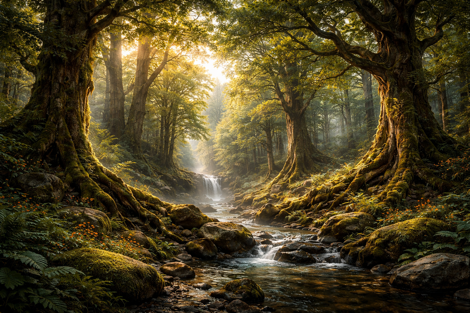 Forest path surrounded by tall trees